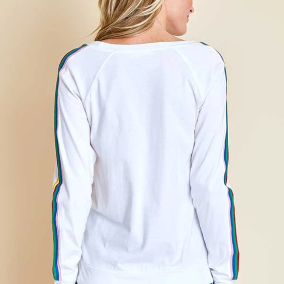 RD Style Long Sleeve White Tee w/Multi Stripes NWT - Picture 4 of 4